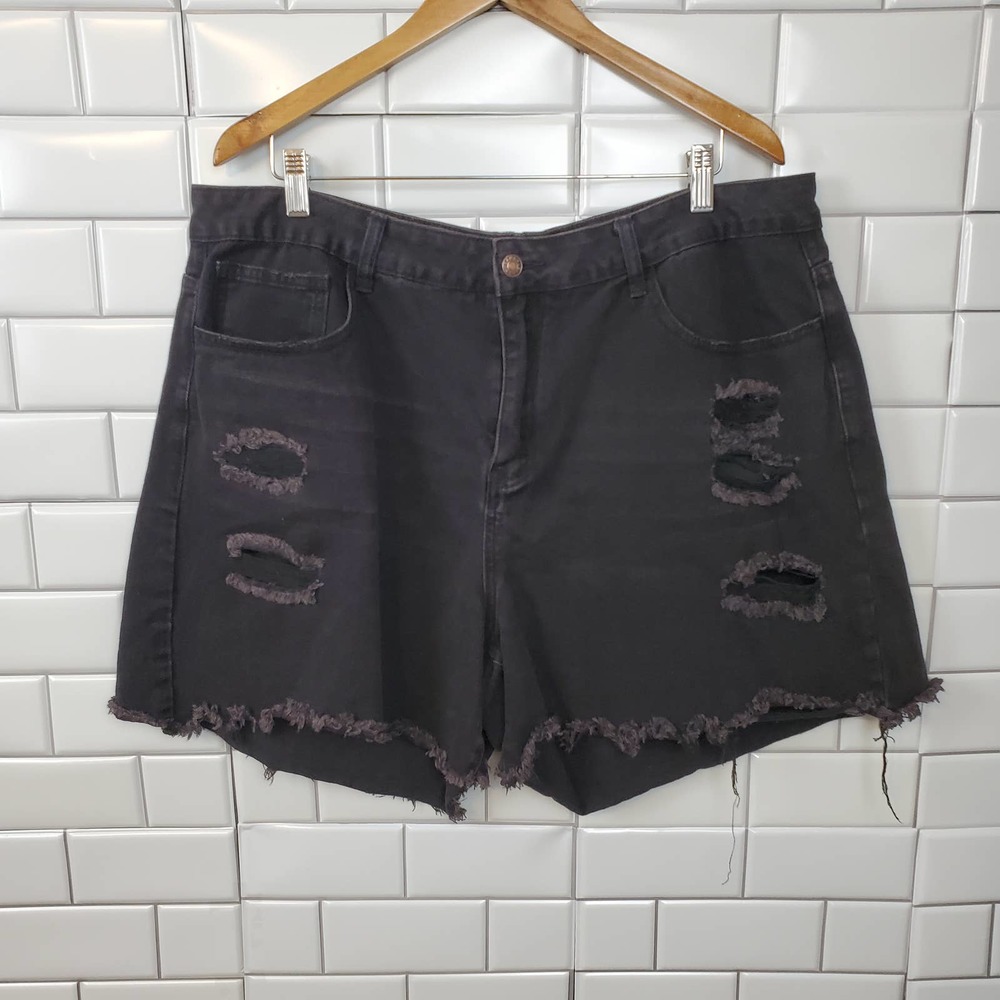 reposh Washed Black Distressed Women's Denim Shorts